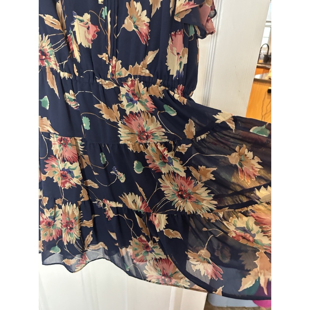 Lauren Ralph Lauren Floral Crinkle Georgette Tie Neck Dress Sz 14 - Picture 9 of 11